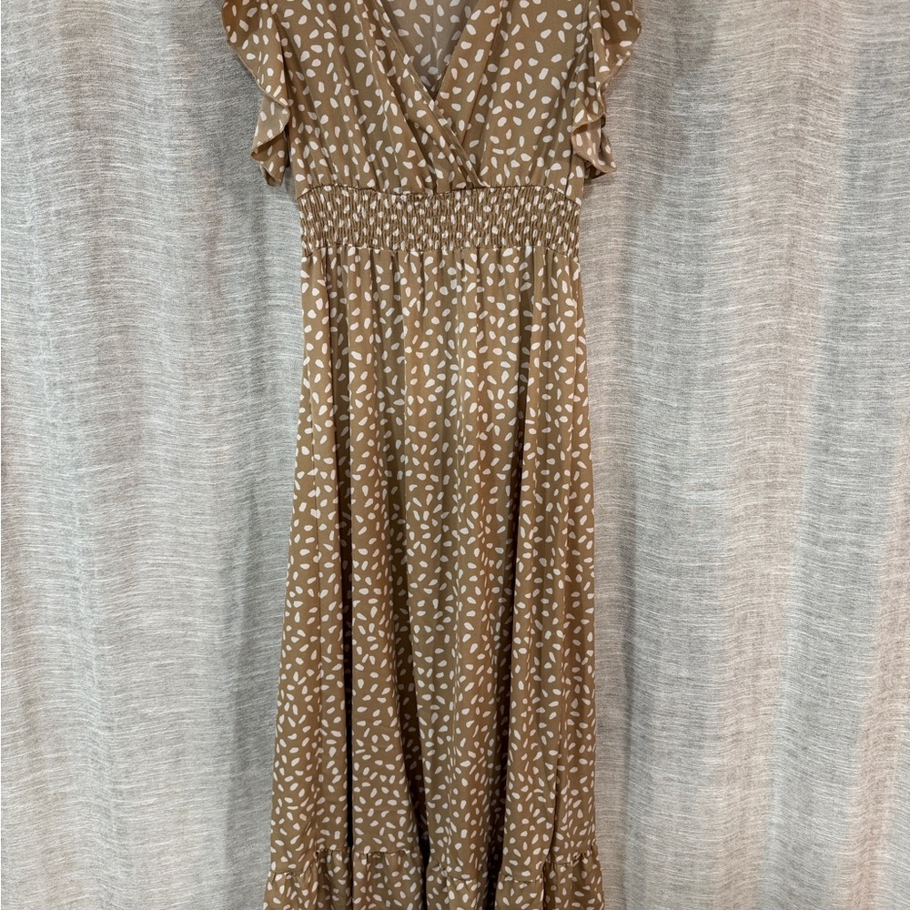 SHEIN Brown Leaf Print Midi Dress